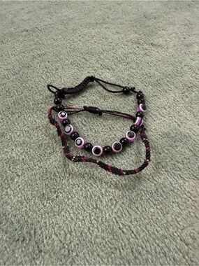 Handmade Black and Purple Beaded Friendship Bracelet Set